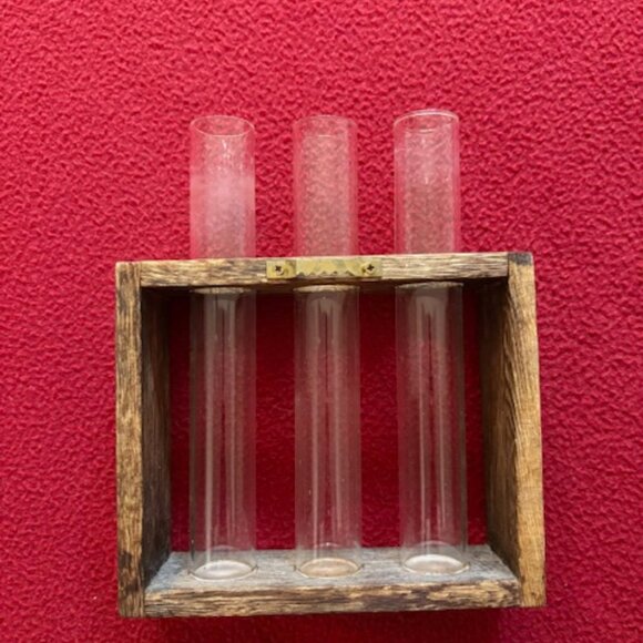 Vintage Wooden Test Tube Holder with 3 Glass Tubes – Rustic Decor - Picture 3 of 3